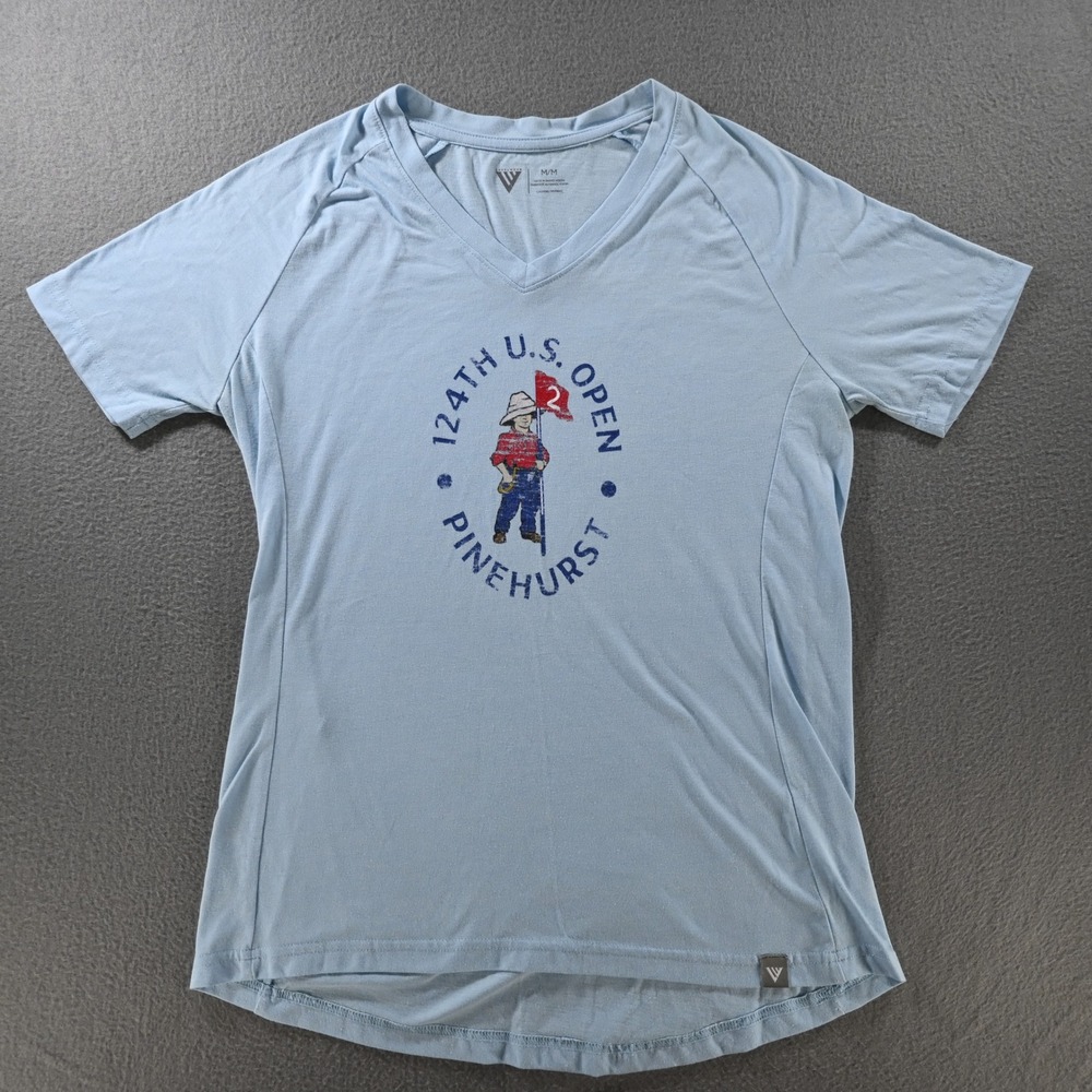 Levelwear Womens 124th U.S. Open Pinehurst Putter Boy V-Neck Shirt Size M Blue